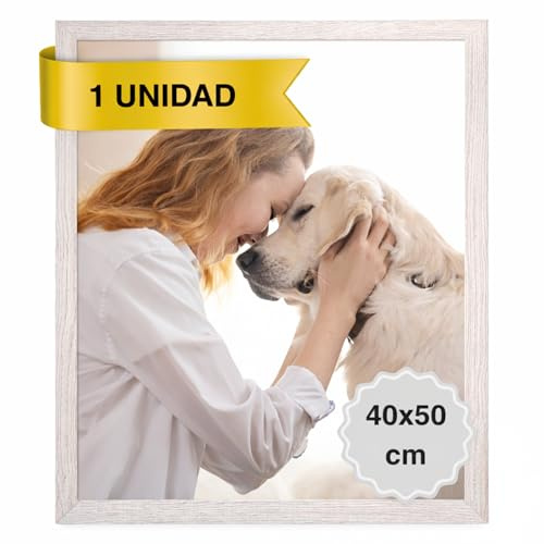 MARCOFOTO Marco de Fotos 40x50 cm Blanco Rústico Portafotos de Pared en MDF con Plexiglas - Ideal para Diplomas, Certificados, Pósters y Fotografías - Decoración Hogar y Oficina