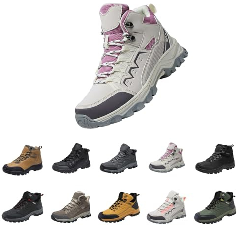 Wanderschuhe Herren Damen Wasserdicht, Leichte Trekkingschuhe Rutschfeste Atmungsaktiv, Trekkingstiefel Breite Füße Leder, Wanderstiefel Zustiegsschuhe Für Camping, Knöchel Bergschuhe Hiking