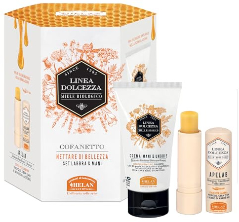 Helan, Dolcezza Line - Set de regalo para mujer con bálsamo labial en barra y crema para manos y uñas.