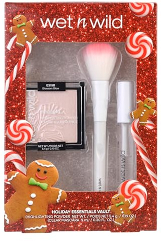 Wet n Wild Holiday Essentials Vault, Smink Presentförpackning med Mascara i Gel för Ögonfransar och Ögonbryn,Highlighter Puder och Borste för Applicering