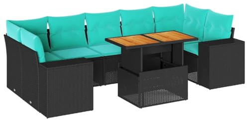 vidaXL 8-teiliges Poly-Rattan-Sofa-Set, schwarz, Loungegruppe, Loungegruppe, Gartensofa-Set, Loungegruppe, Loungegruppe, Gartenmöbel