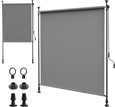 VOUNOT® Toldo Vertical Exterior 100x310cm Toldo Vertical con Manivela sin Agujeros Estores de Protección Visual y Solar Ajustable Pantalla de Privacidad Enrollable para Balcón Terraza Jardín Gris