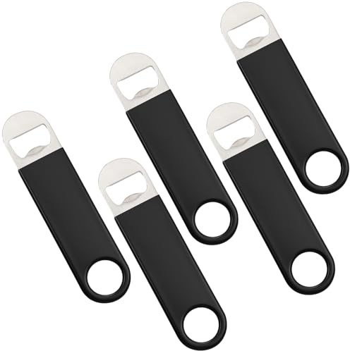 5 Pack Bartender Bottle Openers, Rubber Coated Bottle Opener Stainless Steel 7 inch 17.8cm Bar Blade Beer Professional Grade for Parties Home Bars Gifts Durable Heavy Duty for Beer and Soda