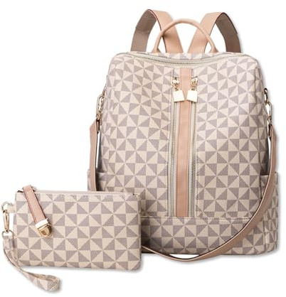 SONARIN Moderno Bolso Mochila Mujer,Multiusos Vintage Mochila Damas con Monedero Mochilas Casual Bolso de Mano,Bolsa de Hombro Convertible para Viaje Escolar Trabajo(Beis)