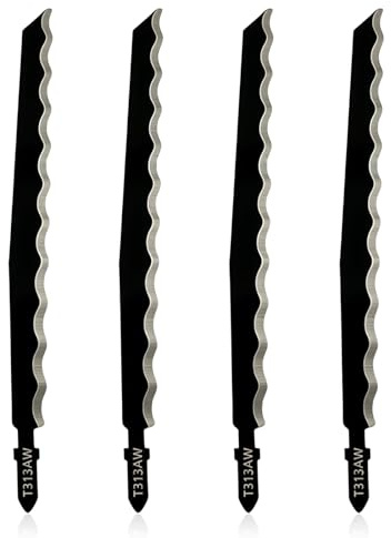 Jig Saw Blades for Wood,4Pcs Replacement T313AW T Shank Jigsaw Blades,Carbon Steel Wave Teeth Jigsaw Blade,152mm Long Jig Saw Blade for Quick Cutting Leather,Carpet,Plastic,Metal,Cardboard,Black