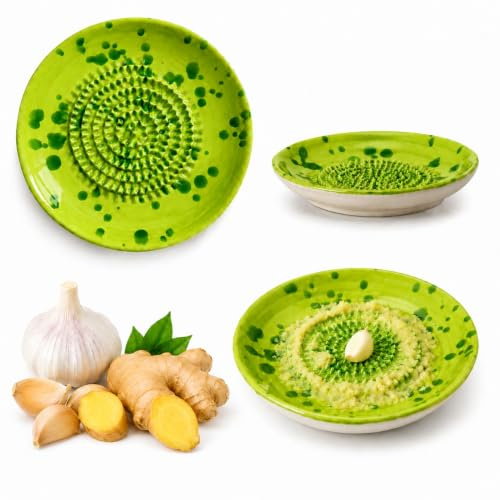 Ceramic Garlic Grater Plate, Handmade Spanish Style Grater Bowl | Multi-Purpose Manual Grater Dish for Garlic, Ginger, Onion, Cheese & Tomato, Kitchen Hand Grinding Peeler Tool