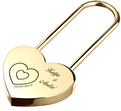 Herz Liebesschloss GOLD mit 2 Seitige Gravur - Personalisiertes Schloss Geschenk für Paare & Verliebte