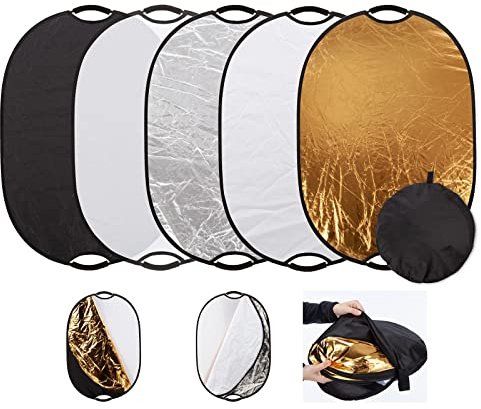 5 in 1 Reflektor Faltreflektor Fotografie 90x120cm Gold, Silber, Weiß, Schwarz und Transparent für Video Fotostudio Beleuchtung Außenbeleuchtung