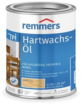 Remmers Hartwachs-Öl farblos, 0,75 Liter, Hartwachsöl für innen, dringt tief ein, für Holzböden, Holzmöbel und Korkböden, langlebig, schmutzabweisend