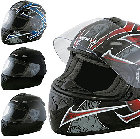 Nerve Shop Motorradhelm Integralhelm NS2013 Vollvisierhelm Fullface Motorrad Helm Mofa Motorroller Damen Herren Erwachsene - schwarz-matt - S