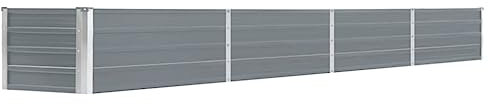 vidaXL Garden Raised Bed in Galvanised Steel 320x40x45cm - Grey, Spacious Outdoor Planter Box for Planting Herbs, Flowers and Vegetables