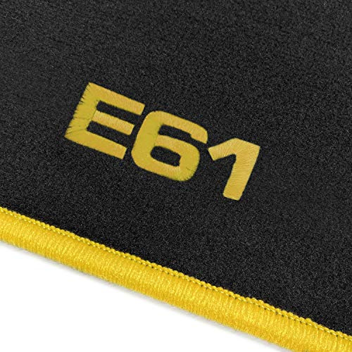 online-fussmatten OFM-Q300_E61-201 Passform Velours-Fußmatten mit Bestickung E61 und Rand in Gelb