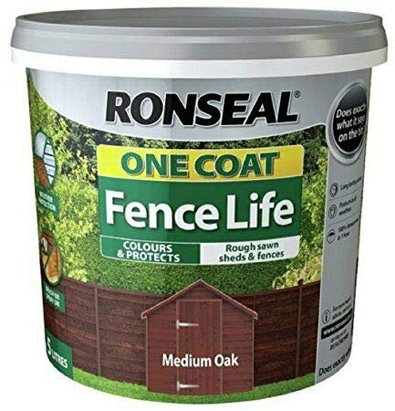 Ronseal One Coat fence Life Medium Oak Matt Fence & shed Wood Treatment, 9L