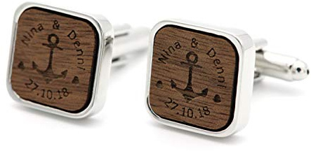 NaturSchatulle Manschettenknöpfe Herren Holz mit Gravur 1 Paar Silber Manschettenknopf Eckig Hochzeit Anzug Männer Cufflinks for Men