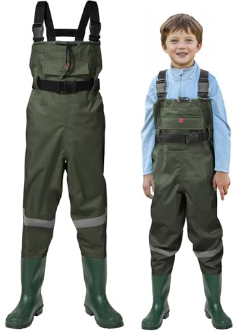 HISEA Kids Chest Waders Nylon/PVC Youth Fishing Waders for Toddler & Children Waterproof Hunting Waders for Kids with Boots