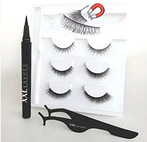 Magic Adhesive Eyeliner Set, Eyeliner und Wimpernkleber in einem Produkt, selbstklebender Eyeliner, inkl. Applikator und 3 Paar Bandwimpern (Glamour)