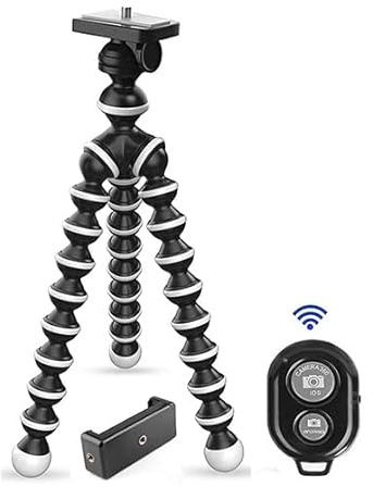 Marklif Gorilla Trípode/Mini trípode de 13 pulgadas con control remoto para teléfono móvil con soporte para móvil, soporte flexible Gorilla para cámaras DSLR y de acción