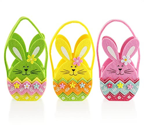 com-four® 3X Canasta con Conejito de Pascua - Cesta de Fieltro para Rellenar - Bolsa de Fieltro Conejito de Pascua para Regalar - Decoración de Pascua (03 Piezas - Cesta 18x11cm)