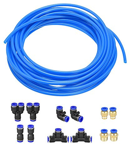 sourcing map Tuyau d'air pneumatique en polyuréthane 4 mm x 6 mm OD x 10 m Bleu avec kit de fixation