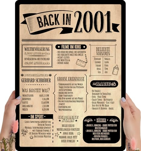 25 Geburtstag, Alte Zeitung Holzbild - Back in 2001 Vintage - personalisierbar zum Hinstellen/Aufhängen opt. beleuchtet, 25ter Geburtstag, 25 Geburtstag Frau & Mann, Jahr 2001 - persönliches Geschenk