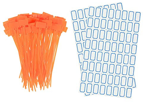 sourcing map 100pcs Nylon Cable Ties Tags Label Marker Self-Locking for Marking Organizing Orange