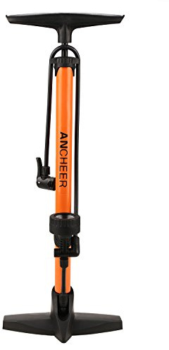 ANCHEER Bike Pump Ergonomic Floor Bicycle Pump with Gauge - High Pressure 160 PSI Fits Schrader, Presta, Dunlop Valve Types (Yellow)