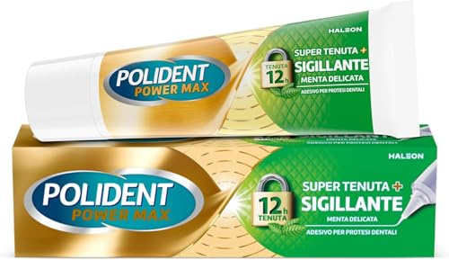 Polident Power Max, Super Tenuta + Sigillante, Adesivo per Protesi Dentale, Tenuta Salda Giornaliera, Gusto Menta Delicata, 70g