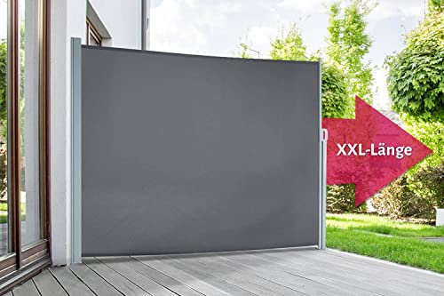 empasa Seitenmarkise Start 2.0 Sichtschutz Sonnenschutz Windschutz Markise ausziehbar für Garten, Balkon und Terrasse, mit Standfuß, Farbe:anthrazit, Größe:160 x 450