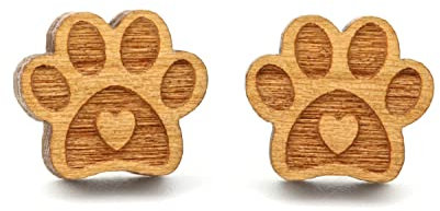 NaturSchatulle Holzschmuck Ohrringe Damen 12mm Pfote Gravur Holzohrringe Stecker 925 Silber Ohrstecker Schmuck Kirschholz