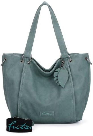 Fritzi02 Eco Damen Shopper Schultertasche Handtasche Alltag Reisen Büro mit Reißverschluss Innenfächern verstellbarem Gurt 33.5 x 54 x 12.5 cm – Grün, Hellblau, Blau, Schwarz, Anthrazit, Braun