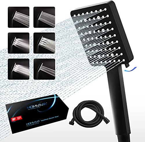 HOMVIVA® Hochdruck-Duschkopf und Schlauch-Set, 1,8 m, Universal-Handbrause für Badewanne mit 6 Sprühmodi für niedrigen Wasserdruck (Mattschwarz)