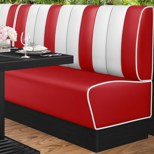 GGMMÖBEL American 2 | Dinerbank | B:H 180 x 103 cm | Gestreift | Rot | Leder | American Diner Möbel, American Dinerbank