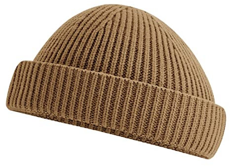 Roughtex Fisherman Beanie kurz – Fischermütze für Herren & Damen aus recyceltem Polyester, grob gestrickt, Einheitsgröße Biscuit