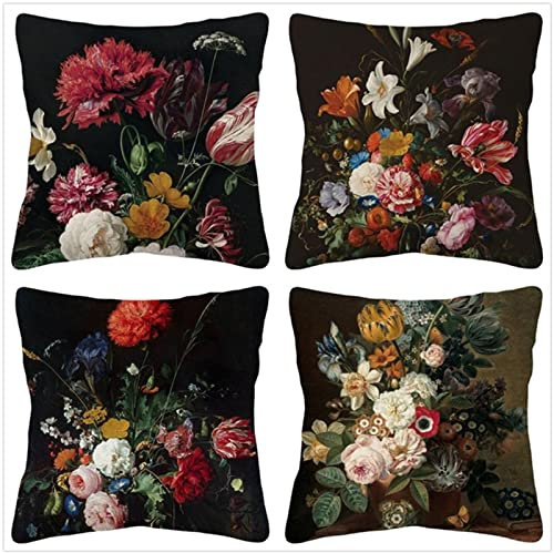 Tinnoon Kissenbezug 35x35cm 4er SetBoho Wohnzimmer Outdoor Deko, Schlafzimmer Zimmer Dekor Kissenhülle Kissenbezüge mit Verstecktem Reißverschluss, Couchkissen, Sofakissen Weinachten Blumen Blühen