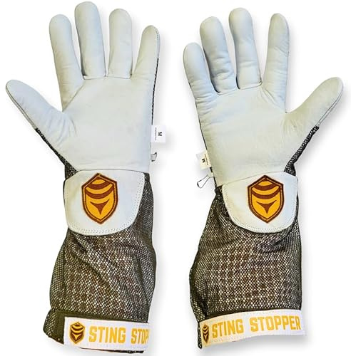 Sting Stopper Beekeeping Gloves, Ventilated Goat Skin Bee Gloves for Beekeepers, Sting Proof Bee Keeping Gear, Short Cuff Easy Fit, Protective Gloves for Apiary Work | Olive Green, X-Small