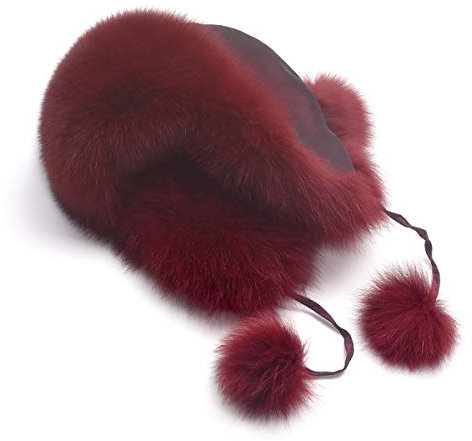 Cozylkx Wintermützen Für Damen Mit Ohrenklappen, wasserdichte Faux Fur Trapper Hat Snow Caps,Weinrot