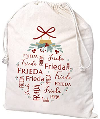 Herz & Heim® Geschenksack zu Weihnachten mit verschiedenen Motiven und Namensaufdruck Name in verschiedenen Schriftarten