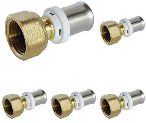 SOMATHERM FOR YOU /5703-16-15 -Raccord droit à sertir Ø16 - écrou tournant Femelle 15/21 (1/2'') - Permet de raccorder un tube Multicouche de diamètre Ø16 /5703-16-15, Gris, Paquet de 5