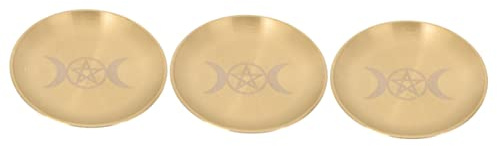 Cabilock 3 Pièces Pentacle Soucoupe en Métal Porte-Bougies Piliers Plaque D'autel Pentagramme Plaque De Bougie Pentagramme Pot De Chaudron De Sorcières Bougeoir Cuivre Pentagone La Sorcière