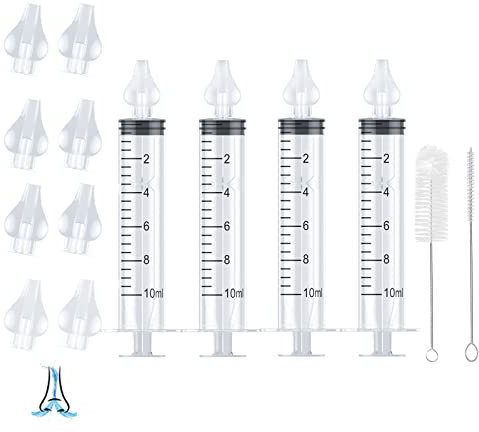 Sugeru® Nasensauger baby Set,Nasendusche set mit Reinigungsbürste & Silikon-Nasensaugspitze,wiederverwendbare/sicher/tragbar nasenspülung, nasal aspirator baby,Nasenwaschreiniger, Nasenspü (10ml, 4)