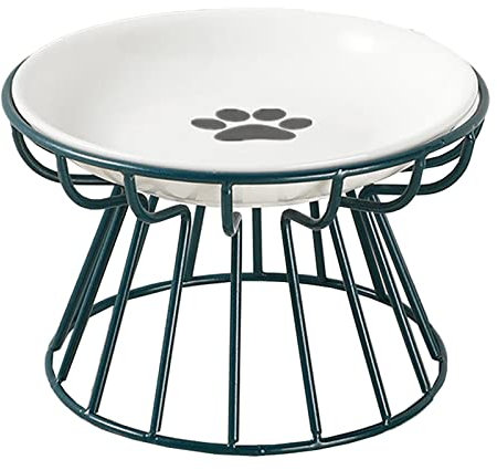 Erhöhter Katzennapf, Katzennapf mit Metallstand, ergonomischer Katzenteller keramische erhöhte Katzennäpfe Anti-kotzende Katzennahrungschale Nahrung Wasser gekippte Schüssel (Gold, Fisch)