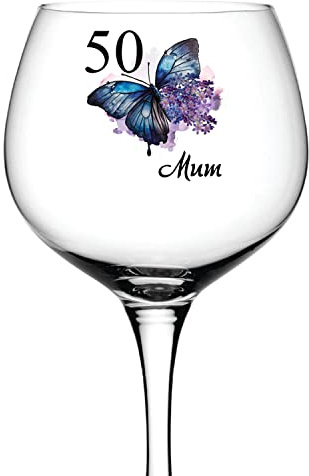 ukgiftstoreonline Personalised 50th Birthday Butterfly Cocktail Gin Glass Gift for Her