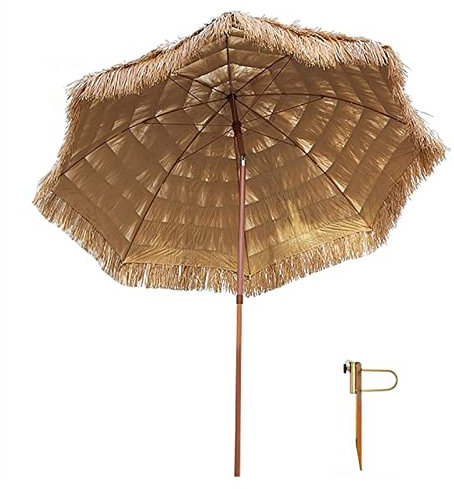XIAOYUE Parasol 200cm en Paille de Plage Hawaïenne Tropicale, Parasol de Jardin Exterieur Peut Être Incliné, Parasol en Raphia, Réglable en Hauteur, pour Terrasse, Cour