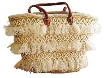 Generic Panier de plage osier, Panier de plage boheme, Sac cabas paille femme - Beige, 55 x 30 x 25 cm