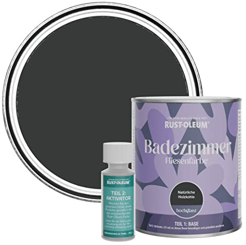 Rust-Oleum wasserfeste schwarz Fliesenfarbe für Badezimmer in Hochglanz Finish - Natürliche Holzkohle 750ML