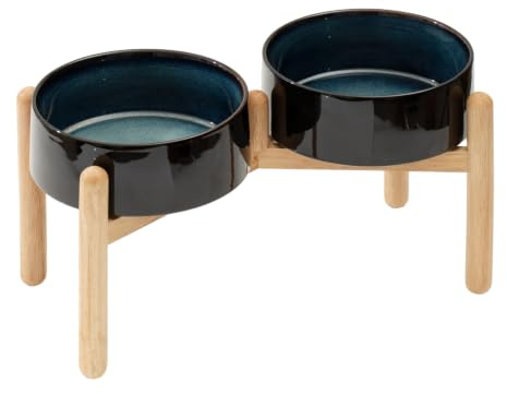 Havniva erhöhte Hundeschalen, Keramik-Hundefutterschalen mit Ständer | 21 cm erhöhte Hundenäpfe mit rutschfestem Holzständer, Futter- und Wassernapf-Set, Doppel-Hundenäpfe für große Hunde