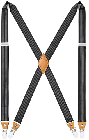 HISDERN Hosenträger für Herren Breit 2.5 cm mit sehr Starken 4 Metall Clip Elastisch and Verstellbar Männer Hosenträger X-Form