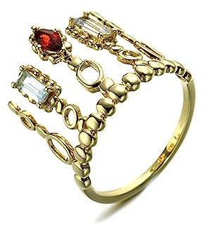AmDxD Gold Au750 Bague pour femme avec couronne rouge marquise en or 18 carats avec topaze en or véritable, Or jaune 18 carats, Grenat