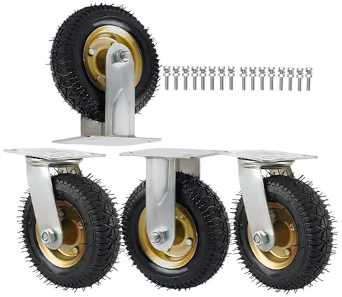 Pneumatiska däck gummihjul 2 bockhjul + 2 styrhjul, metallhjul tyst stötdämpning tunga lasthjul lastkapacitet: 600 kg 15,7 cm transporthjul, för vagnar möbelskotrar