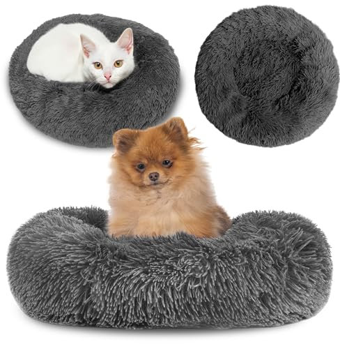 Amazinggirl Hundebett für kleine mittelgroße und Grosse Hunde ∅ 60 cm - Hundekissen Hundebetten Hundesofa Dog Bed Hundematratze Hundekorb oder Wolkenbett flauschig und waschbar Dunkelgrau